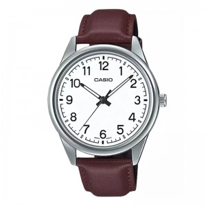 Casio MTP-V005L-7B4UDF Silver White Brown Leather